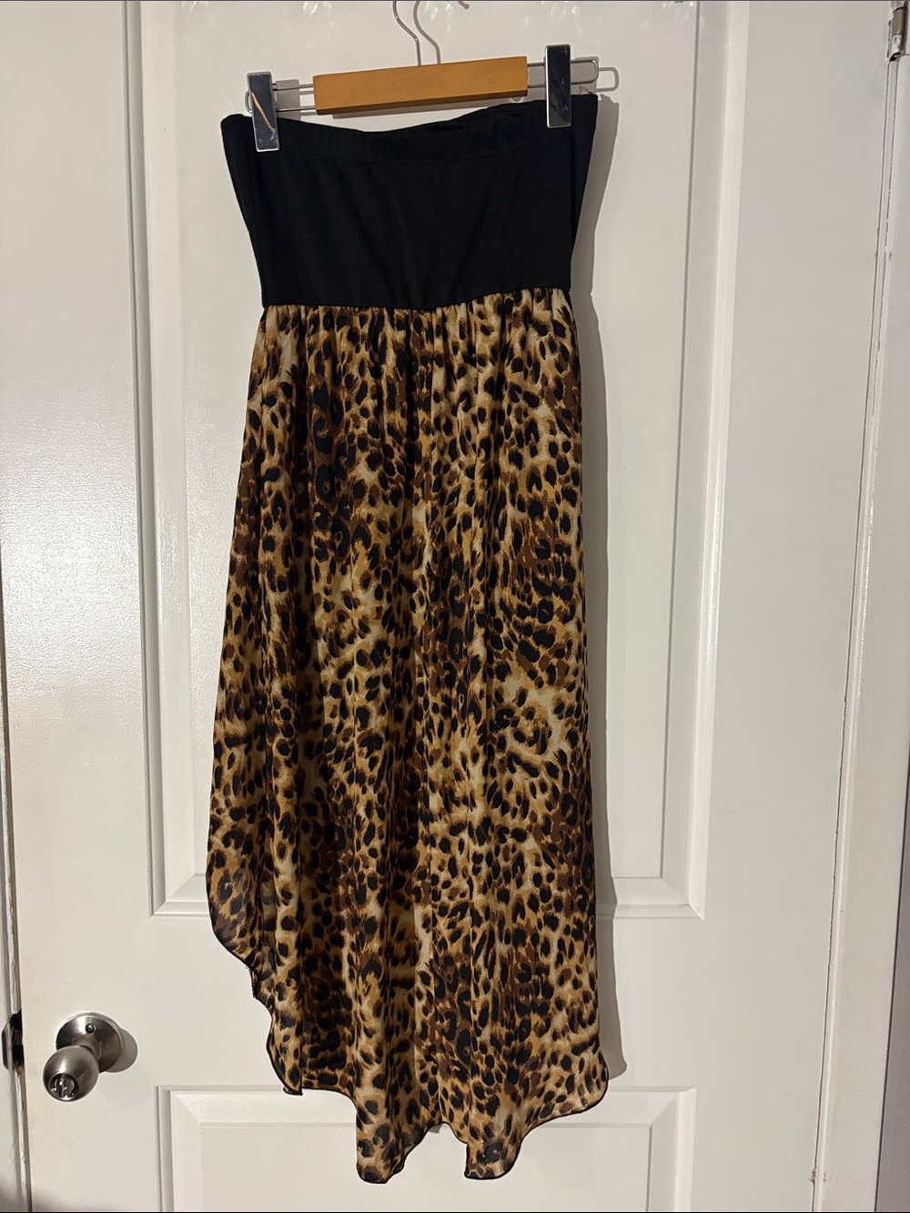 Strapless Black and Leopard High-Low Dress - Picture 2 of 2